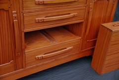 Detail dovetail drawer construction, front & rear, center guide and dust covers.